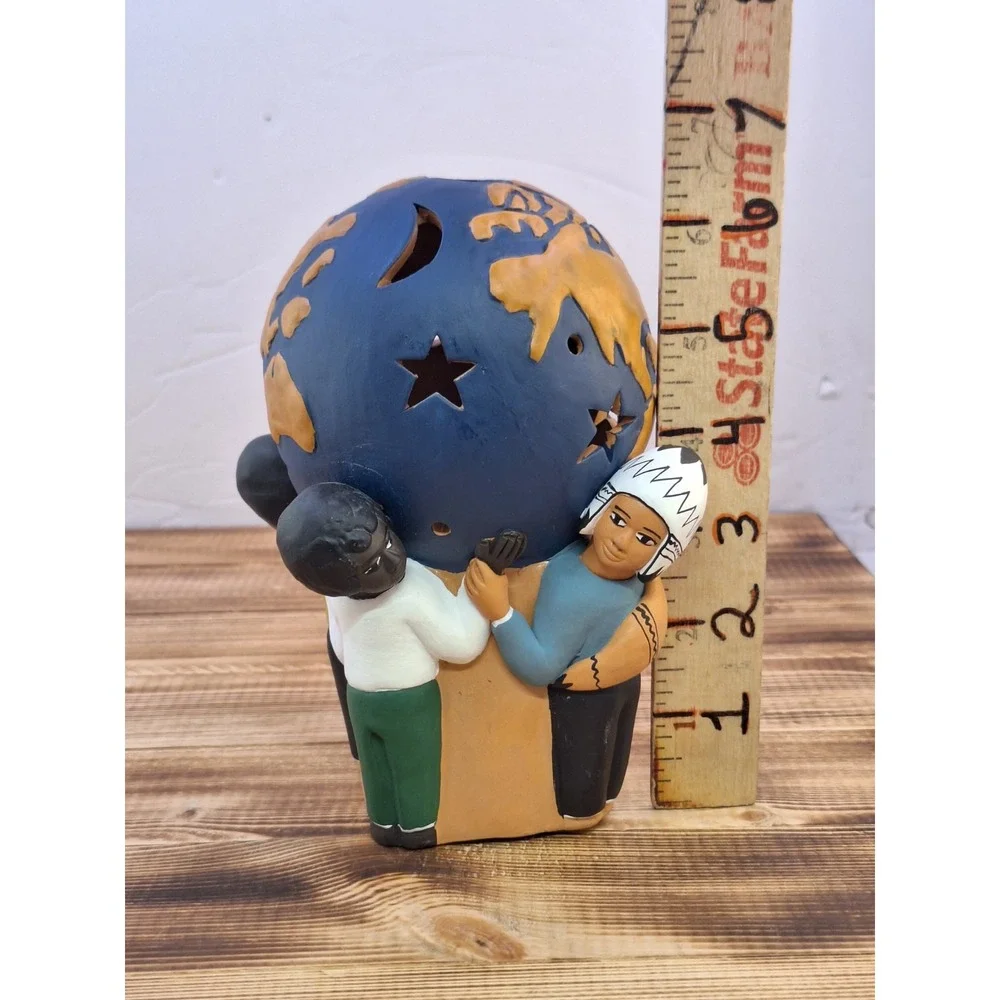 Maurelio H. Peru‎ Terra Cotta Children Holding The World Tea Light Luminary